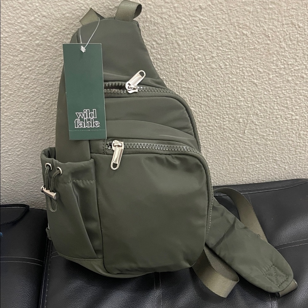 New wild fable Olive Green Sling Crossbody Bag for Men
